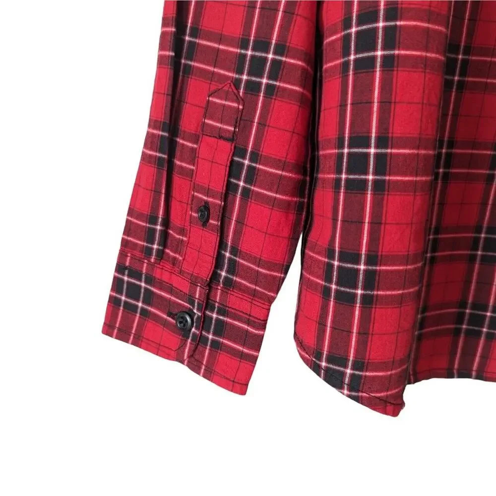 The Children's Place Boys Button Down Shirt M Red Tartan Plaid Holiday Festive